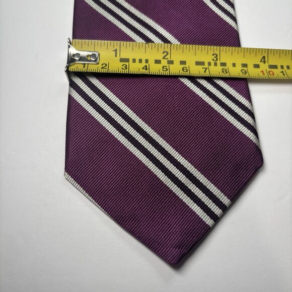 Brooks Brothers Stripped Repp Tie 100% Silk Purple White Mens Necktie - Picture 5 of 5